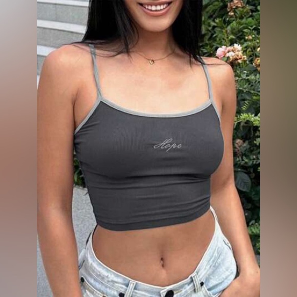 Dazy Navy Blue Hope Spaghetti Cropped Cami